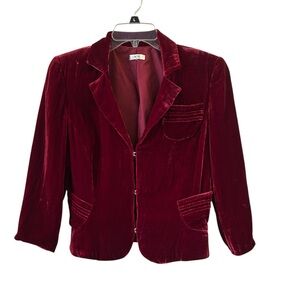 Cache Burgundy Velvet 3/4 Sleeve Structured Blazer Jacket Size 2